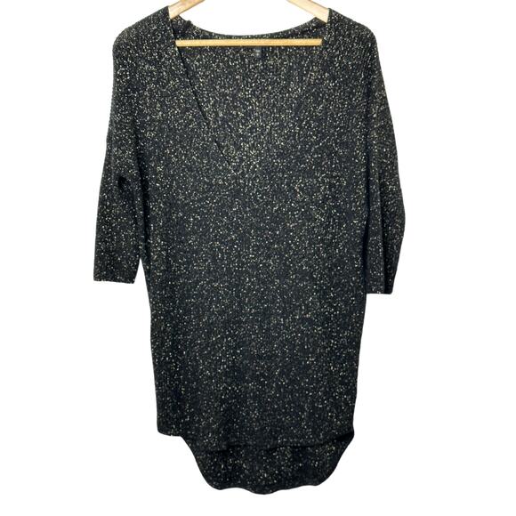 Express Black & Glitter Gold V-Neckline Short Sleeve Sweater Women's Small - Picture 1 of 6
